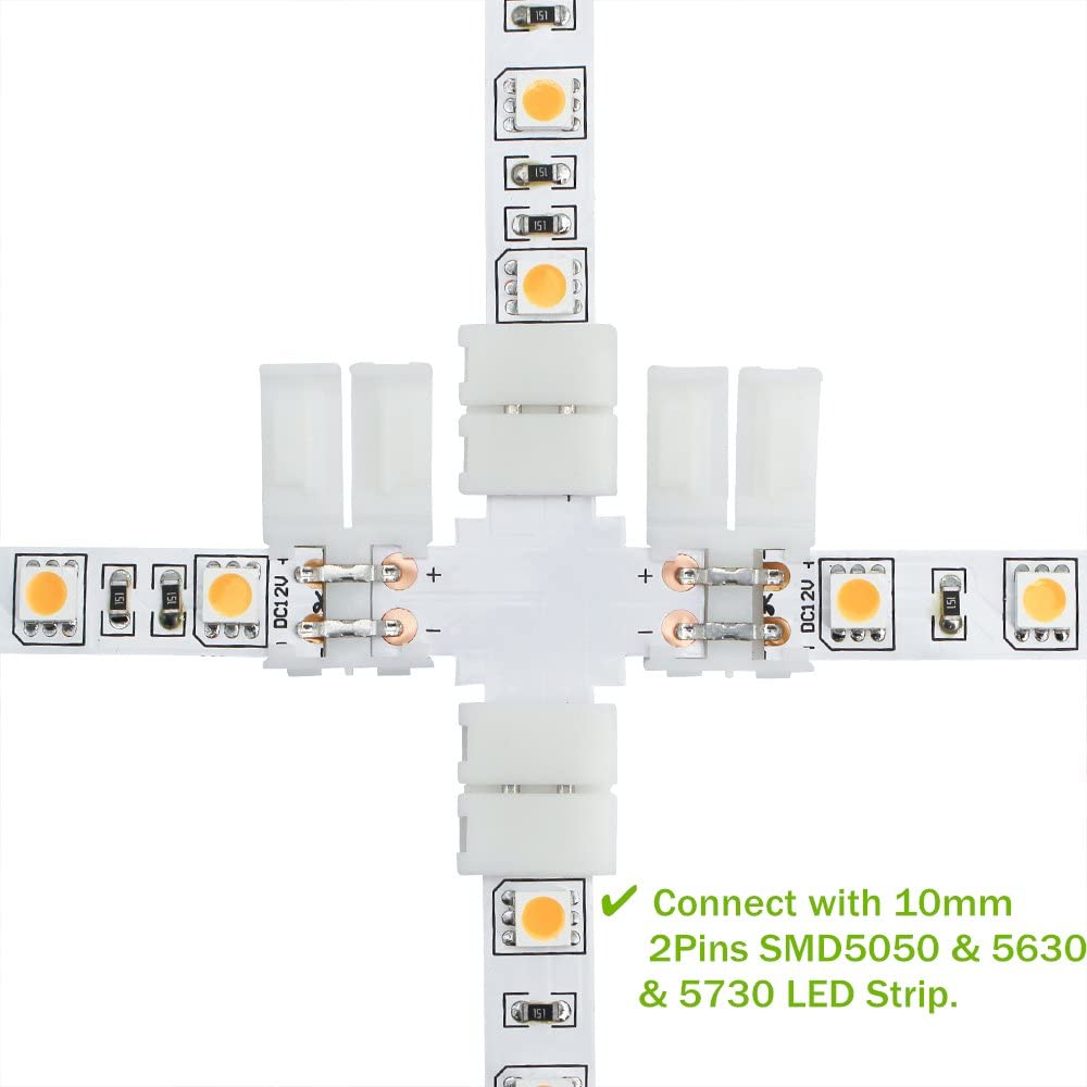 Single Led Pin 十 Shape 2 Pin 10mm Single Color LED Strip Connector Solderless