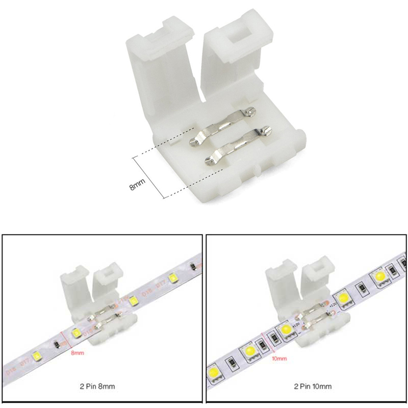 = Form eines 2-poligen 5 mm/8 mm/10 mm/12 mm lötfreien LED-Schnellsteckers für 2-polige einfarbige LED-Streifen = Form eines 2-poligen 5 mm/8 mm/10 mm/12 mm lötfreien LED-Schnellsteckers für 2-polige einfarbige LED-Streifen