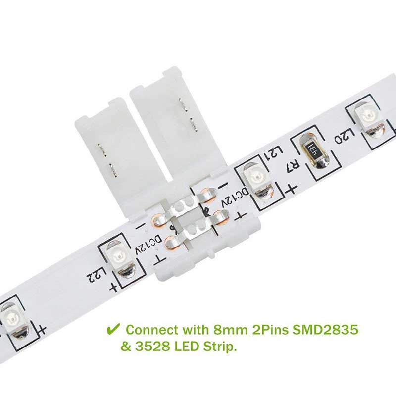 = Form eines 2-poligen 5 mm/8 mm/10 mm/12 mm lötfreien LED-Schnellsteckers für 2-polige einfarbige LED-Streifen = Form eines 2-poligen 5 mm/8 mm/10 mm/12 mm lötfreien LED-Schnellsteckers für 2-polige einfarbige LED-Streifen