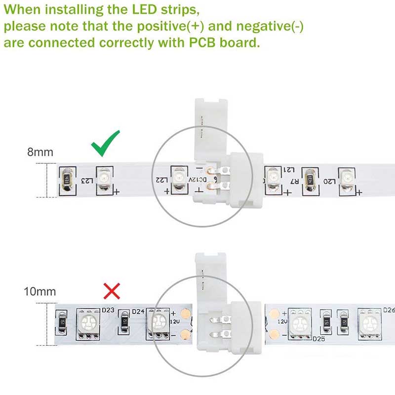 = Form eines 2-poligen 5 mm/8 mm/10 mm/12 mm lötfreien LED-Schnellsteckers für 2-polige einfarbige LED-Streifen = Form eines 2-poligen 5 mm/8 mm/10 mm/12 mm lötfreien LED-Schnellsteckers für 2-polige einfarbige LED-Streifen