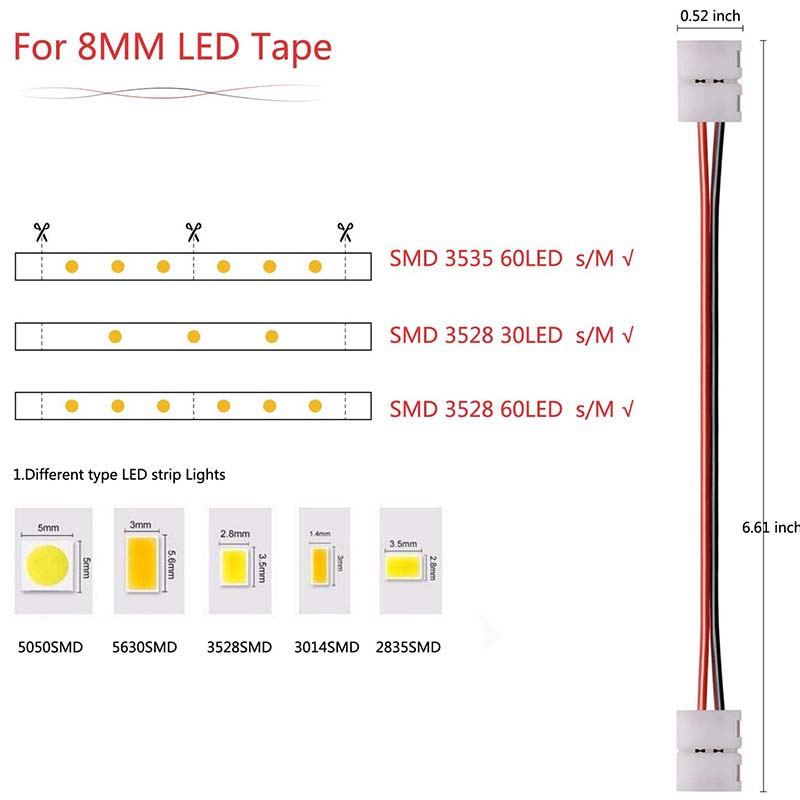 2kolíkový 5/8/10 mm dvouhlavý nepájivý LED rychlý konektor pro jednobarevné LED světelné pásy 2kolíkový 5/8/10 mm dvouhlavý nepájivý LED rychlý konektor pro jednobarevné LED světelné pásy