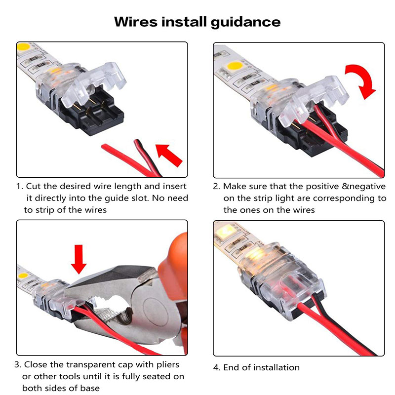 2pin 8 mm - 100 pcs - Connecteur RGBW LED 5 broches 10mm 2 broches