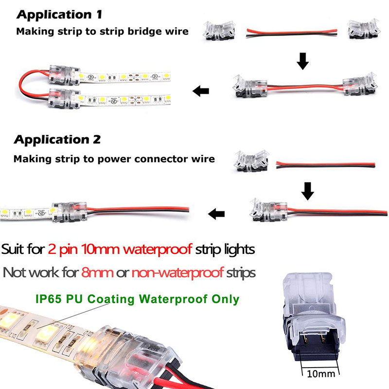 2pin 8 mm - 100 pcs - Connecteur RGBW LED 5 broches 10mm 2 broches