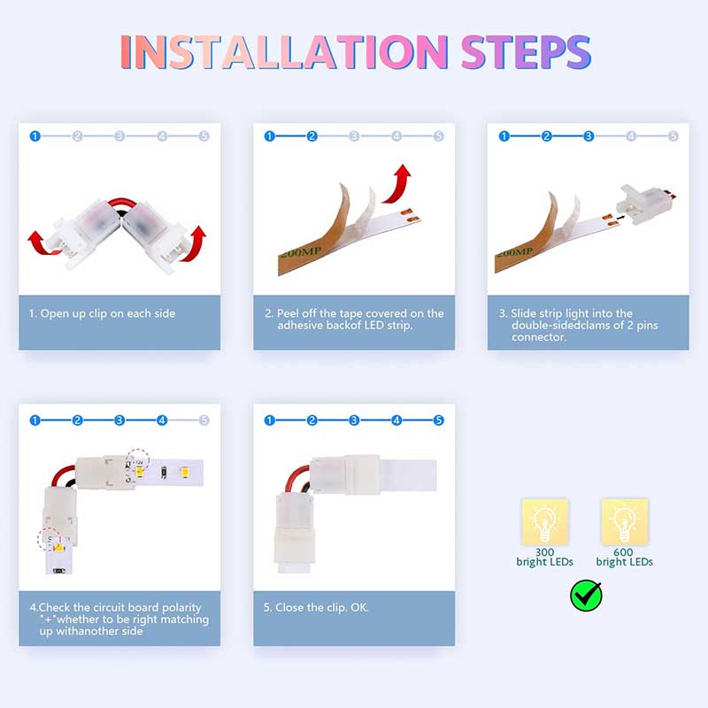 2Pin 8/10mm L Shape IP20 LED Strip Connector