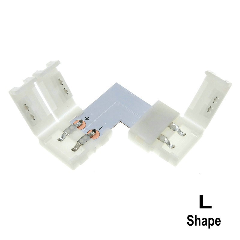 L-förmiger 2-poliger, einfarbiger, lötfreier LED-Anschluss für 10 mm 2-polige, flexible LED-Streifen