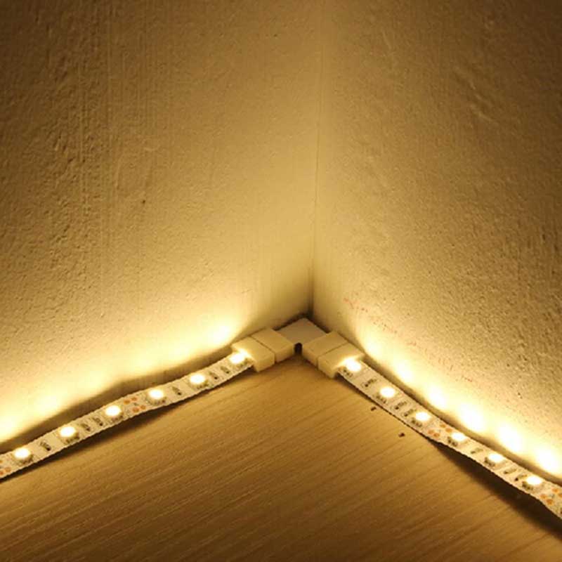 Tvar L 2kolíkový jednobarevný LED bezpájecí konektor pro 10mm 2kolíkové flexibilní LED páskové osvětlení Tvar L 2kolíkový jednobarevný LED bezpájecí konektor pro 10mm 2kolíkové flexibilní LED páskové osvětlení