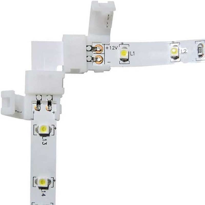 Tvar L 2kolíkový jednobarevný LED bezpájecí konektor pro 10mm 2kolíkové flexibilní LED páskové osvětlení Tvar L 2kolíkový jednobarevný LED bezpájecí konektor pro 10mm 2kolíkové flexibilní LED páskové osvětlení