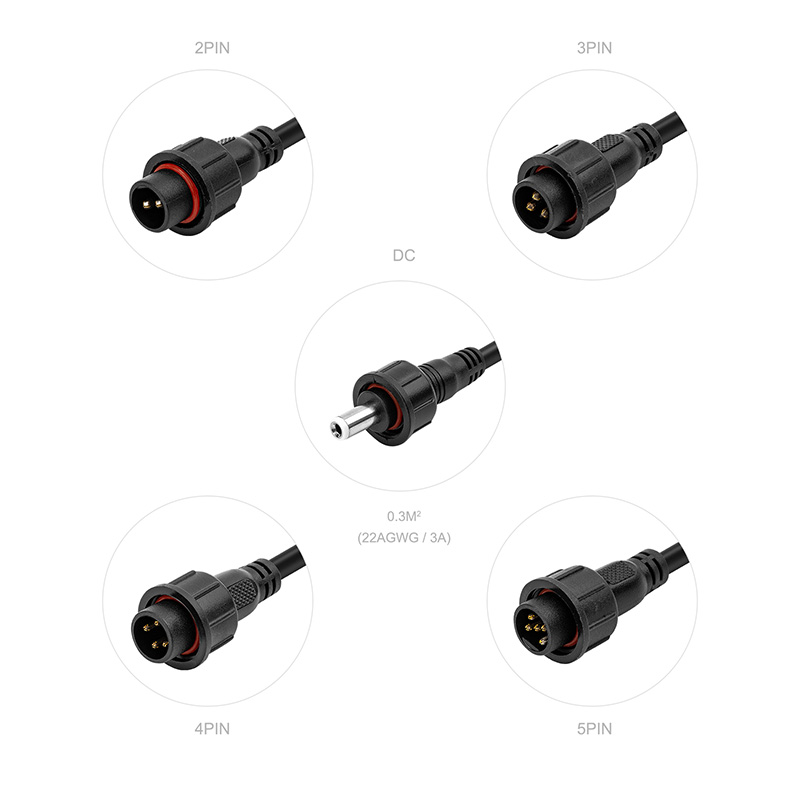 Vodotěsný 2/3/4/5 PIN IP68 Konektor venkovního LED pásku samec/samice – 5 párů v balení Vodotěsný 2/3/4/5 PIN IP68 Konektor venkovního LED pásku samec/samice – 5 párů v balení