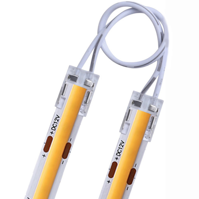 8/10 mm široký 2kolíkový dvojitý konec COB LED pásky s vysokou hustotou Rychlý konektor s 10 cm drátem