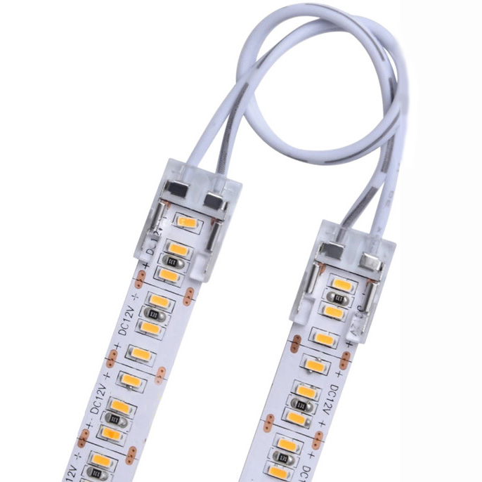 8/10 mm široký 2kolíkový dvojitý konec COB LED pásky s vysokou hustotou Rychlý konektor s 10 cm drátem 8/10 mm široký 2kolíkový dvojitý konec COB LED pásky s vysokou hustotou Rychlý konektor s 10 cm drátem