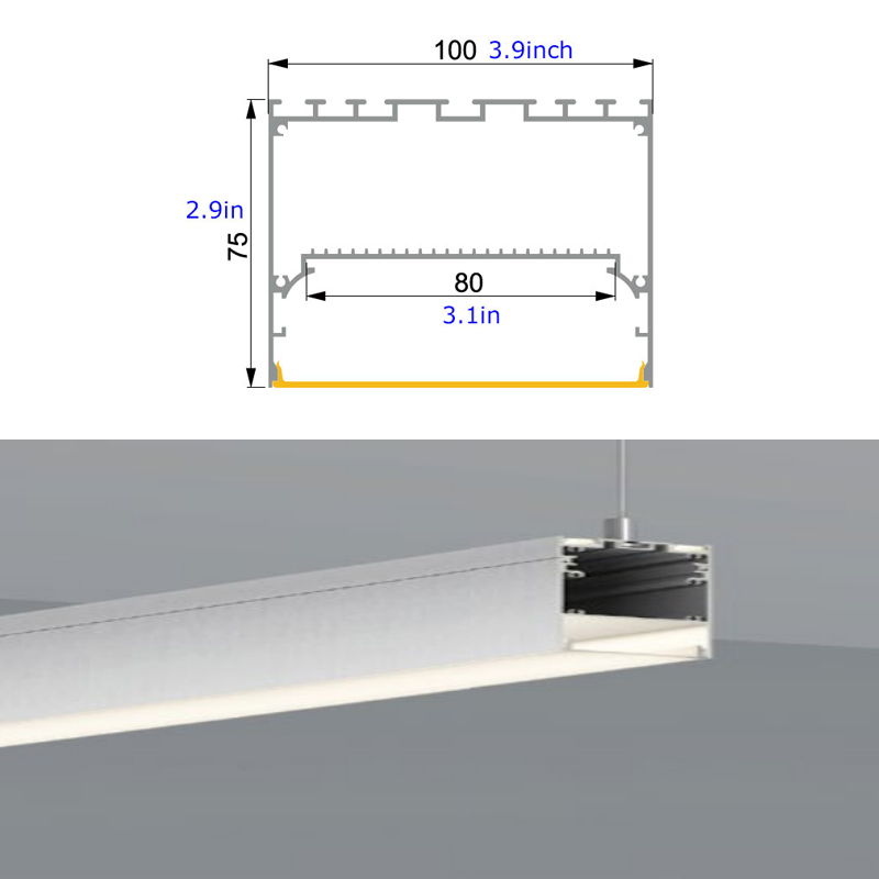 100mmx75mm Linear Suspension Wide LED Channel