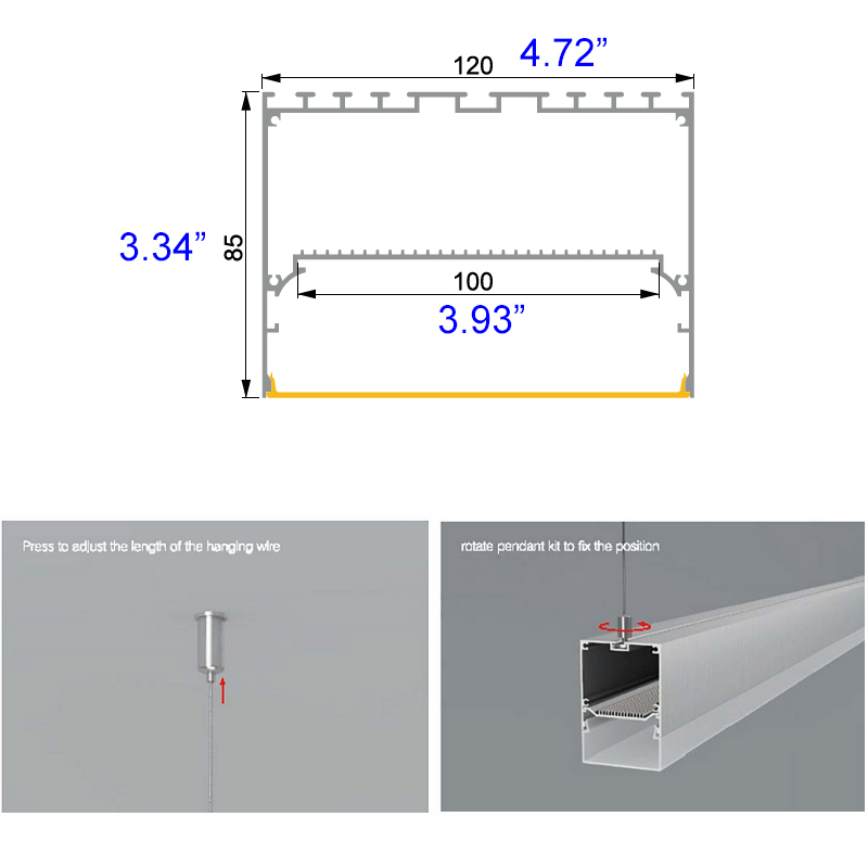 120mmx85mm Wide Suspended Linear LED Lighting Channel