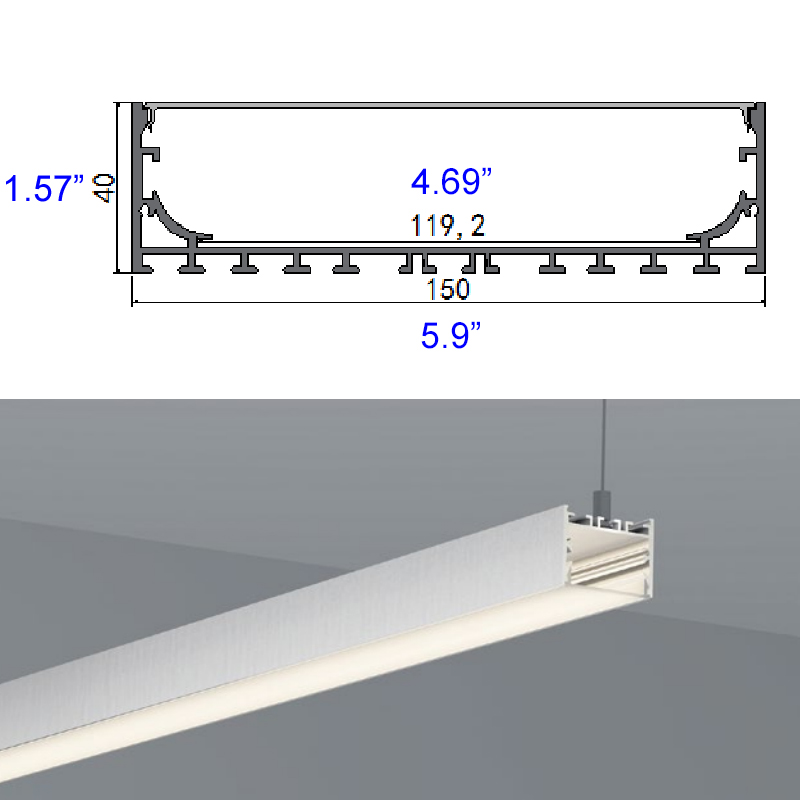 150mmx40mm Suspended Linear Extra Wide LED Channel