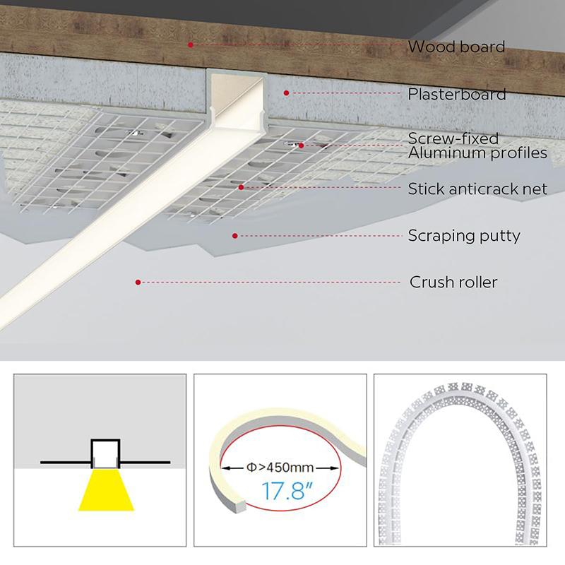 15mm světelný 3D ohyb hliníkový LED světelný pás sádrový LED profil 15mm světelný 3D ohyb hliníkový LED světelný pás sádrový LED profil
