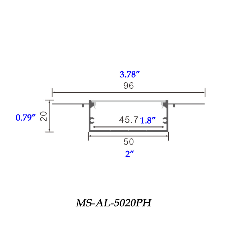 2 Inch Wide LED Plaster In Channel Profile, 45mm Inner