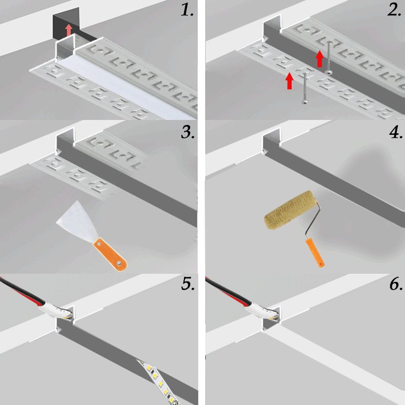 2 Inch Wide LED Plaster In Channel Profile Installation