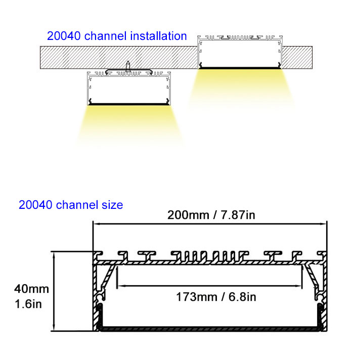 20040 Extra Wide Commercial Office Lighting LED Profile Details