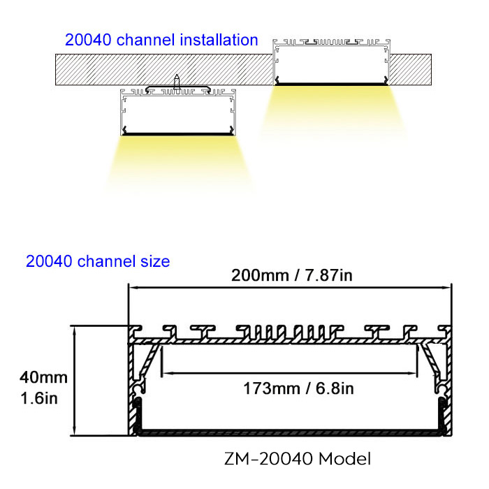 200 mm x 40 mm, extra breites, großes LED-Profil für gewerbliche Bürobeleuchtung 200 mm x 40 mm, extra breites, großes LED-Profil für gewerbliche Bürobeleuchtung