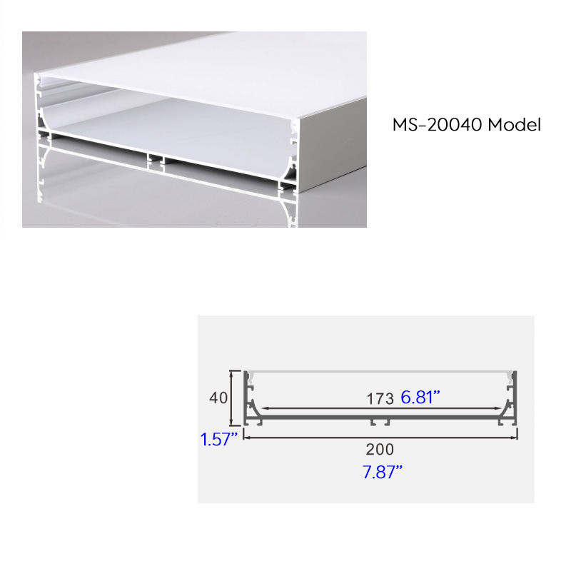 200 mm x 40 mm, extra breites, großes LED-Profil für gewerbliche Bürobeleuchtung 200 mm x 40 mm, extra breites, großes LED-Profil für gewerbliche Bürobeleuchtung