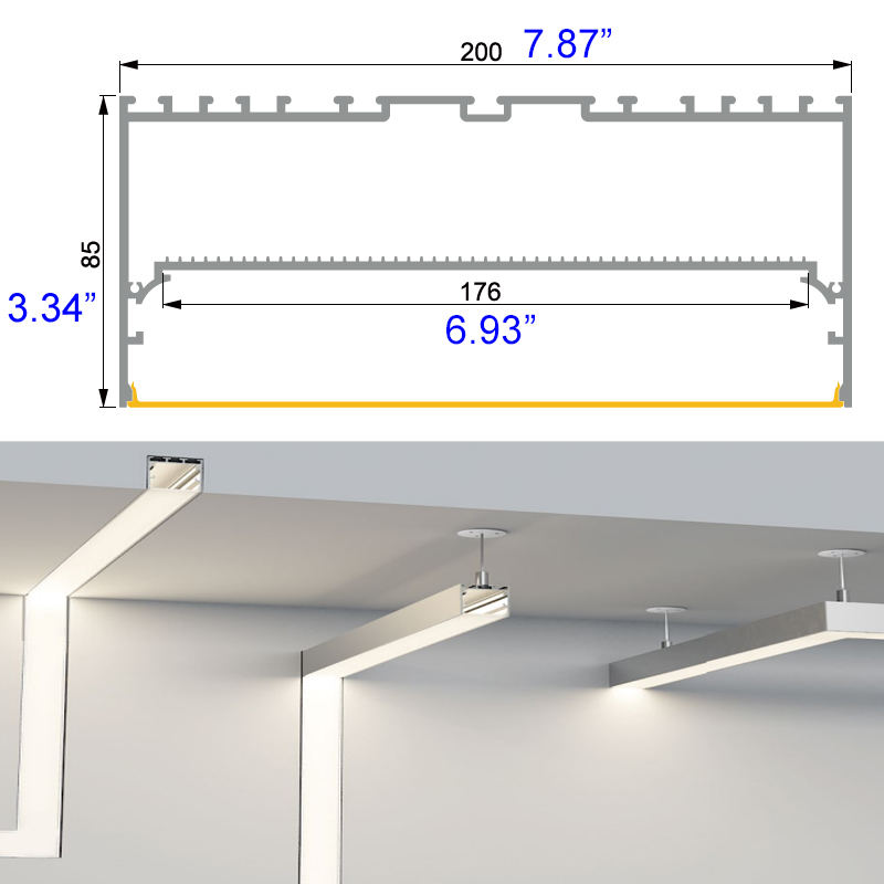 200mmx85mm Large Linear Pendant Lighting LED Channel