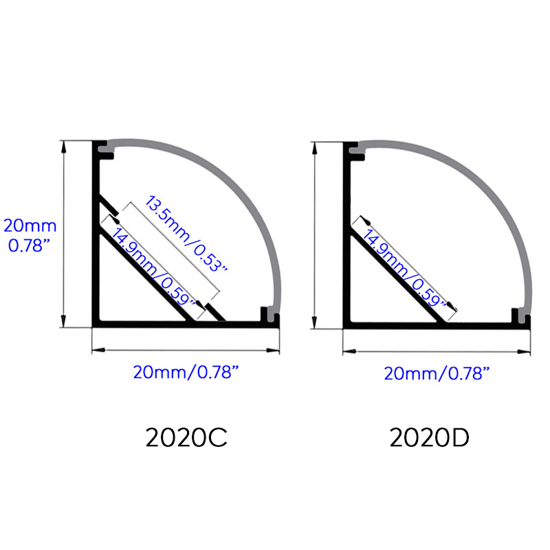 2020 Model 45 Degree Angle LED Channel, For 12mm Strip Light