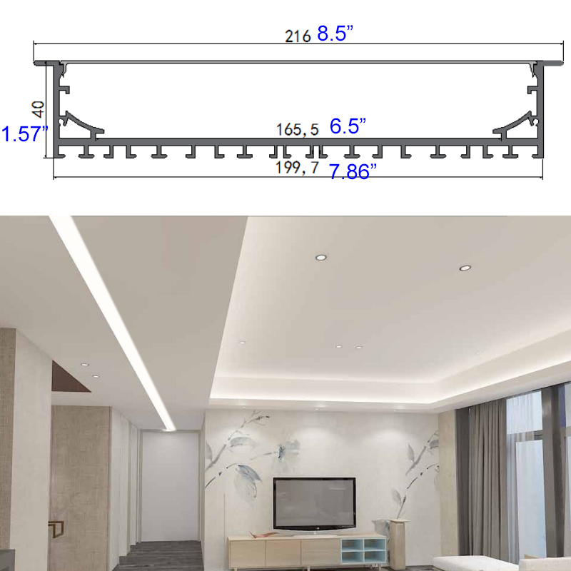 216mmx40mm 200mm Super Wide Recessed Big LED Profile