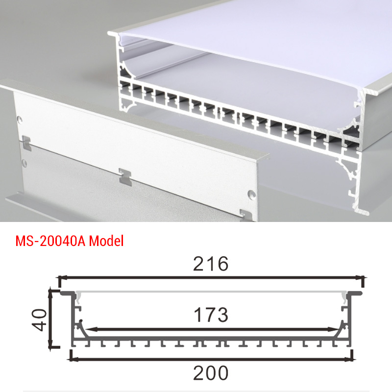 216mmx40mm 200mm Super Wide Recessed Big LED Profile