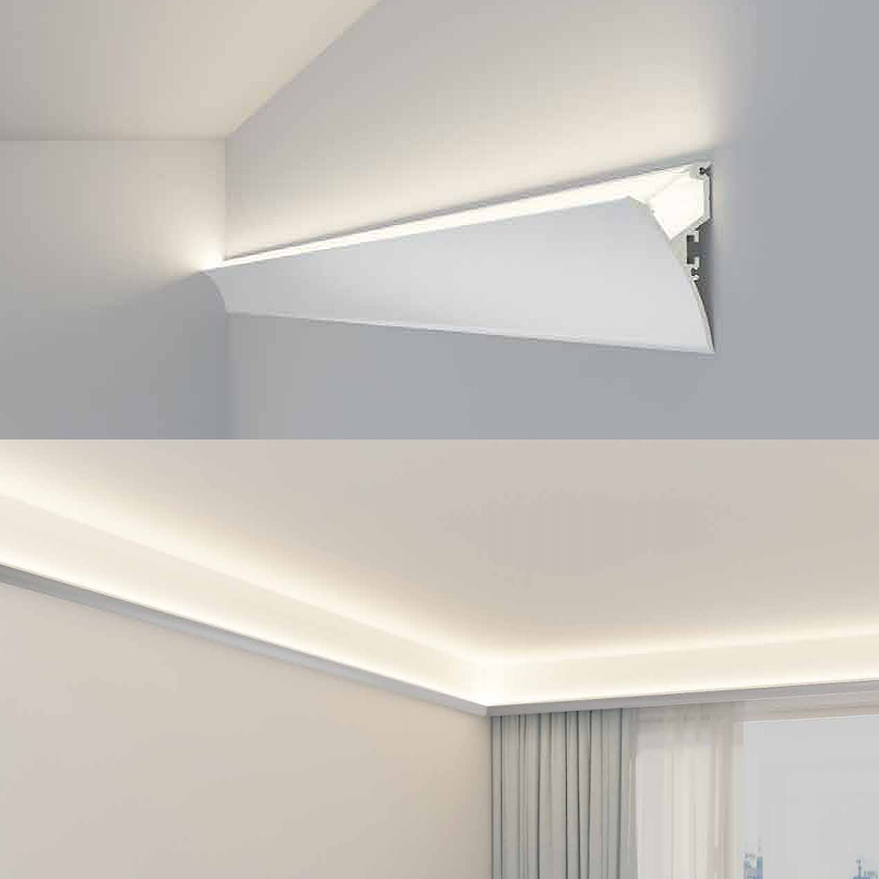 Oberflächenmontiertes Kronenformteil aus Aluminium für LED-Leuchten, 12-mm-Streifen Oberflächenmontiertes Kronenformteil aus Aluminium für LED-Leuchten, 12-mm-Streifen