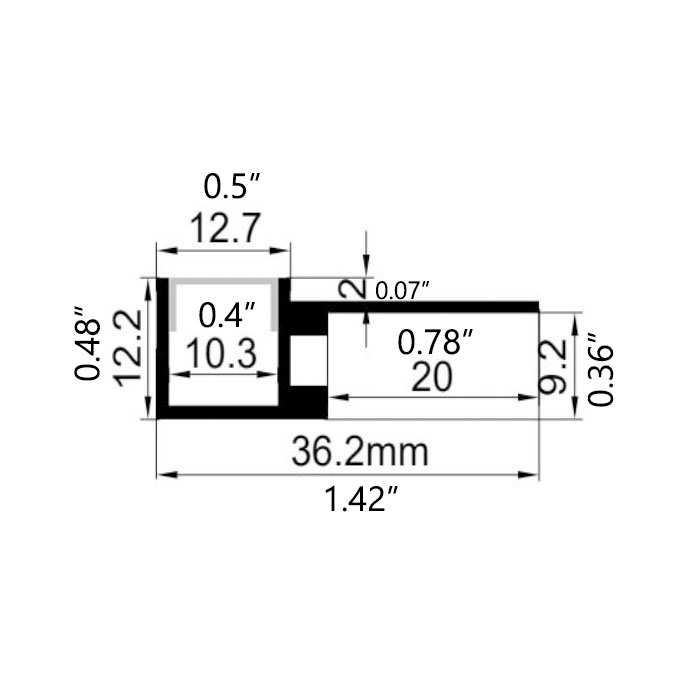 36.2 x 12.2 mm ohebný LED zapuštěný kanál pro 10mm páskové světlo 36.2 x 12.2 mm ohebný LED zapuštěný kanál pro 10mm páskové světlo