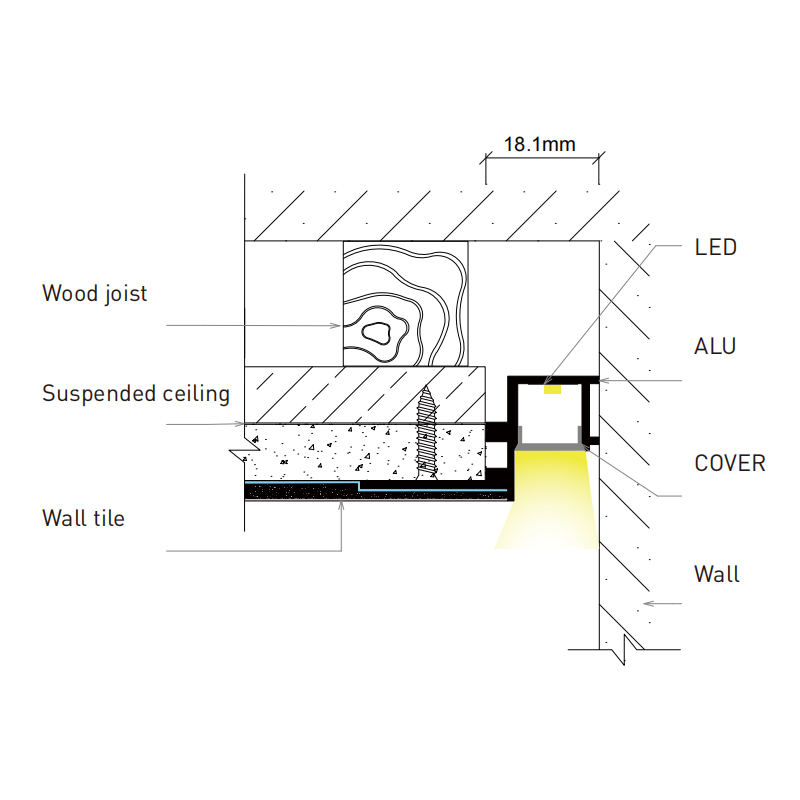 Anti Glare Plaster In Wall Washer LED Profile