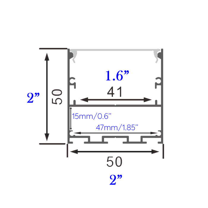 50mm 2 Inches Square Black LED Linear Pendant Light Profile