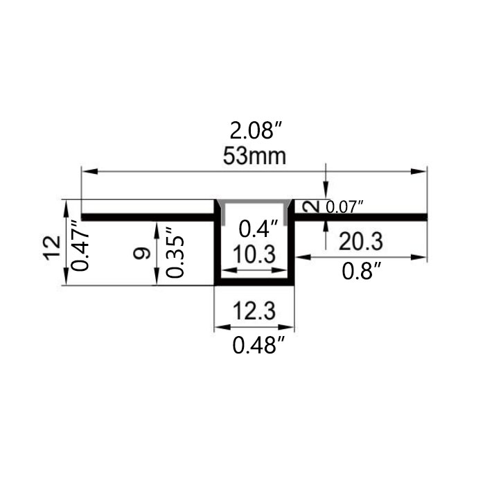 53 x 12 mm biegbarer LED-Einbaukanal für 10 mm Bandleuchten 53 x 12 mm biegbarer LED-Einbaukanal für 10 mm Bandleuchten