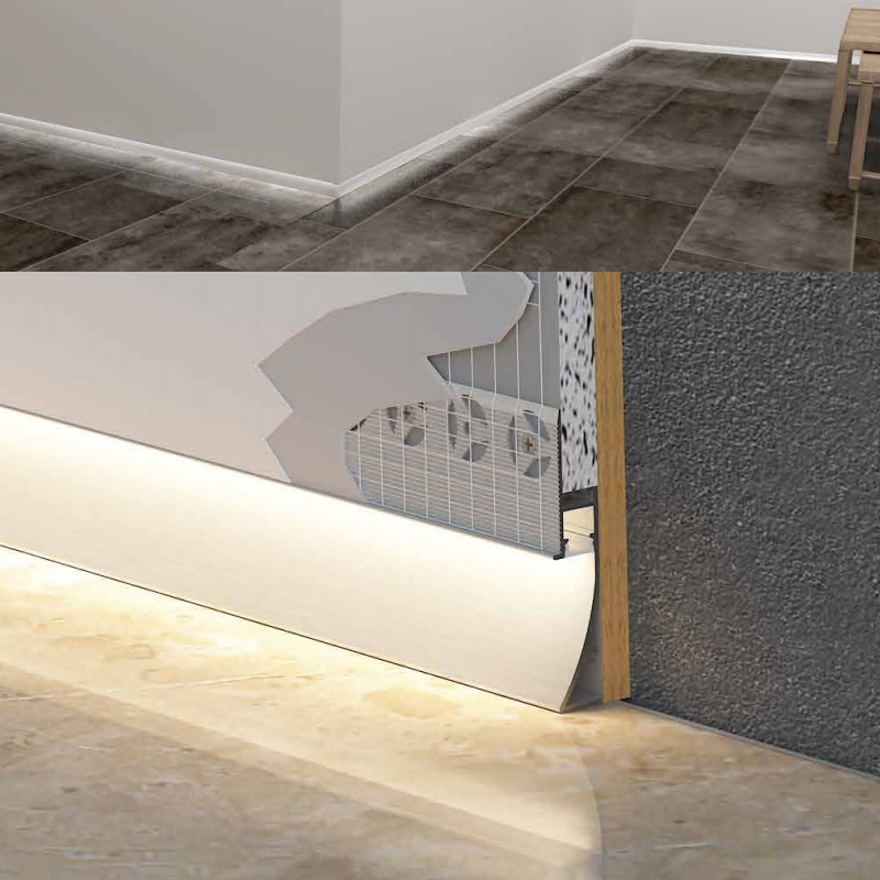 Drywall Plaster In LED Skirting Board Profile For 8mm Strip Lights