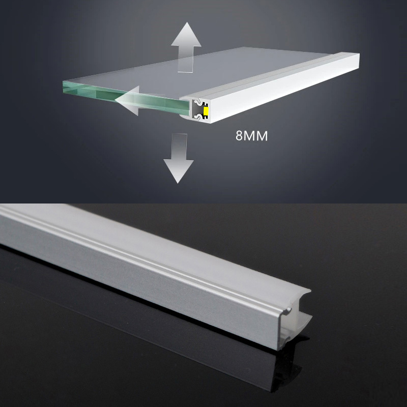 8-mm-LED-Glasbodenbeleuchtungsprofil – kompatibel mit 8-mm-Streifen 8-mm-LED-Glasbodenbeleuchtungsprofil – kompatibel mit 8-mm-Streifen