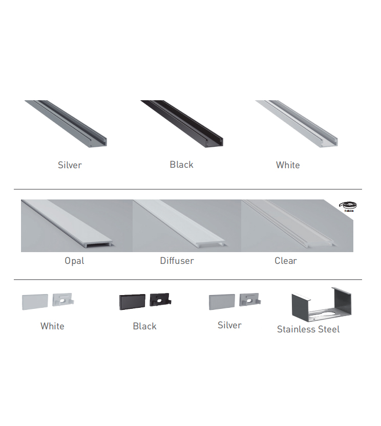 Aluminium-LED-Kanal-Lichtdiffusor für 12-mm-LED-Streifen Aluminium-LED-Kanal-Lichtdiffusor für 12-mm-LED-Streifen