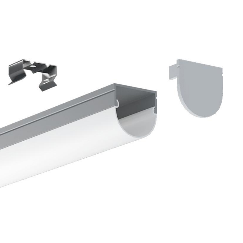 Aluminium-LED-Profil mit Arc-PC-LED-Diffusor für 20-mm-zweireihige LED-Streifen