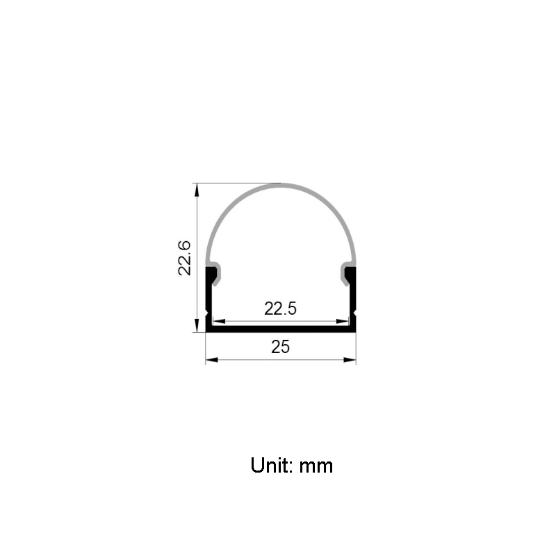 Hliníkový LED profil s Arc PC LED difuzorem pro 20mm dvouřadé LED pásky Hliníkový LED profil s Arc PC LED difuzorem pro 20mm dvouřadé LED pásky