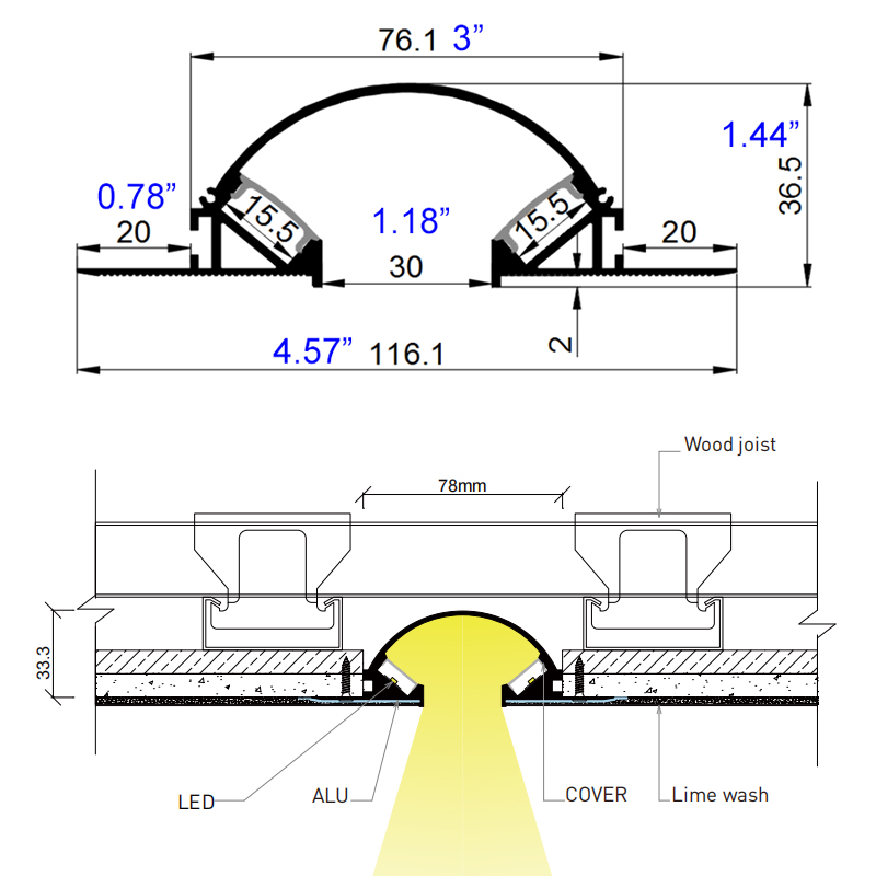 Big Anti Glare Plaster In Linear Ceiling LED Channel