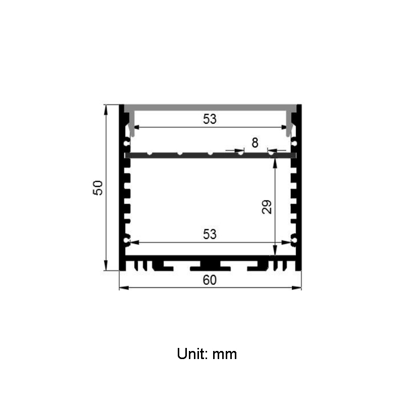 Decken-LED-Streifenlichtdiffusor – Innenbreite 53 mm (2.09 Zoll) Decken-LED-Streifenlichtdiffusor – Innenbreite 53 mm (2.09 Zoll)