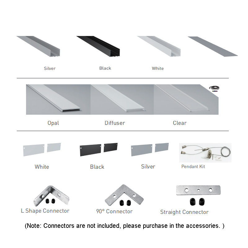 Decken-LED-Streifenlichtdiffusor – Innenbreite 53 mm (2.09 Zoll) Decken-LED-Streifenlichtdiffusor – Innenbreite 53 mm (2.09 Zoll)