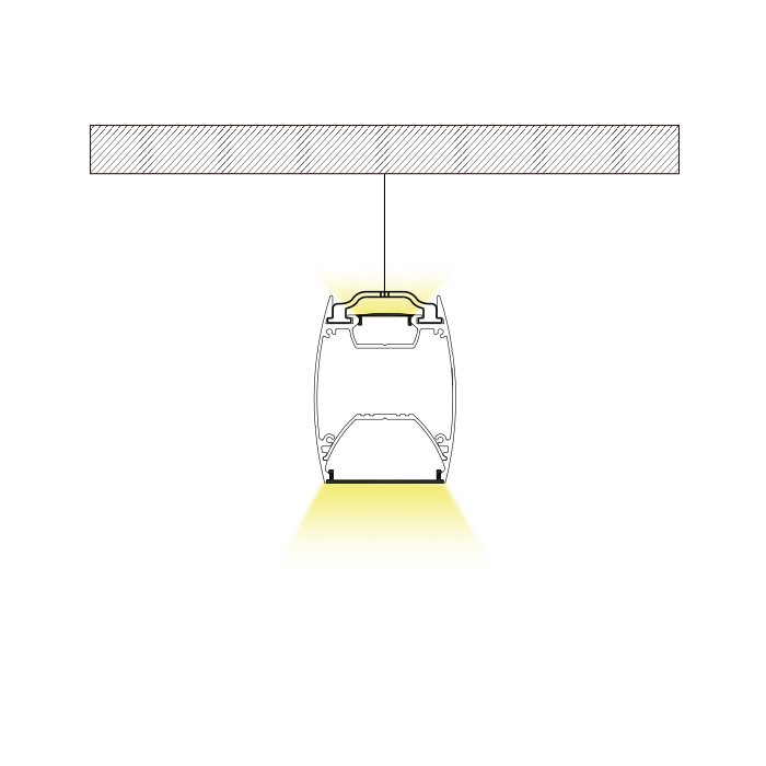 50 * 88 2 Zoll Up Down Beleuchtung rechteckiges silbernes LED-Bandprofil mit Anhänger