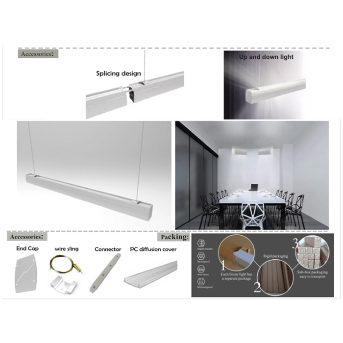 50 * 88 2 Zoll Up Down Beleuchtung rechteckiges silbernes LED-Bandprofil mit Anhänger
