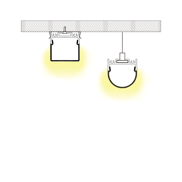 20mm LED pásek s hliníkovým kanálovým závěsem s třístranným difuzorem 20mm LED pásek s hliníkovým kanálovým závěsem s třístranným difuzorem