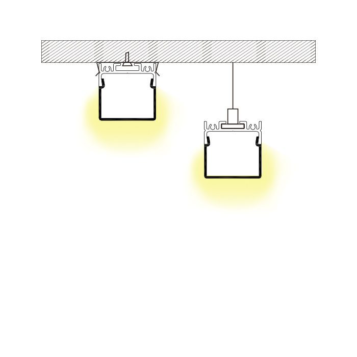 20mm LED pásek s hliníkovým kanálovým závěsem s třístranným difuzorem 20mm LED pásek s hliníkovým kanálovým závěsem s třístranným difuzorem