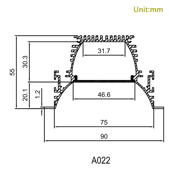 HL-A023 Aluminiumprofil – Innenbreite 32.8 mm (1.29 Zoll) – eloxierter Extrusionskanal für LED-Streifen, für LED-Streifenlichter HL-A023 Aluminiumprofil – Innenbreite 32.8 mm (1.29 Zoll) – eloxierter Extrusionskanal für LED-Streifen, für LED-Streifenlichter