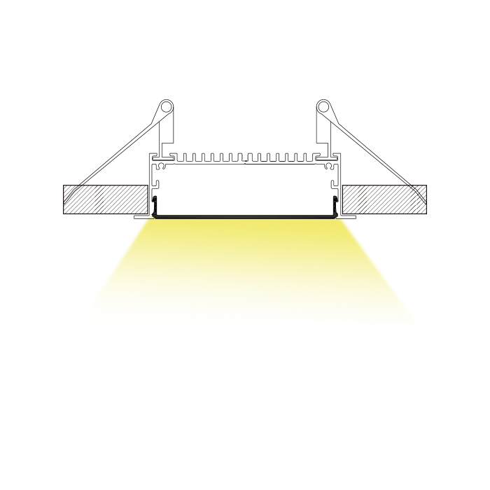 106 mm x 40 mm breites LED-Einbauprofil mit Flansch – 90 mm Lichtlinie 106 mm x 40 mm breites LED-Einbauprofil mit Flansch – 90 mm Lichtlinie