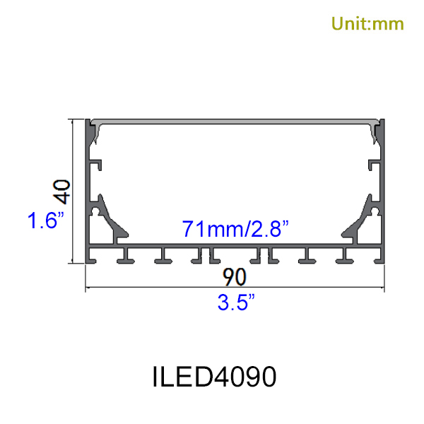 Large Suspended Linear Flat Pendant Light LED Channel 71mm Inner