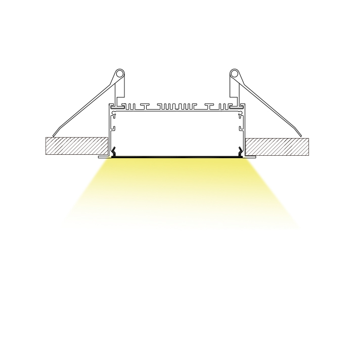 116mmx40mm zapuštěný 100mm široký LED páskový kanál s přírubou 116mmx40mm zapuštěný 100mm široký LED páskový kanál s přírubou