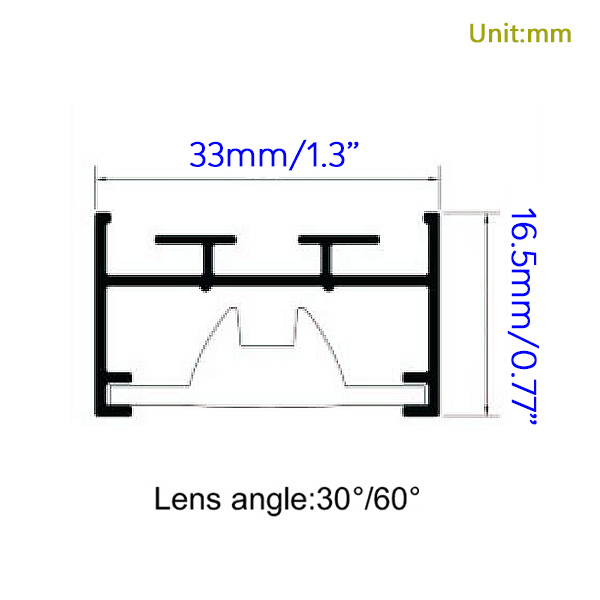 30 Degree 60 Degree PMMA Clear Lens LED Strip Profile For 8mm Tape Light