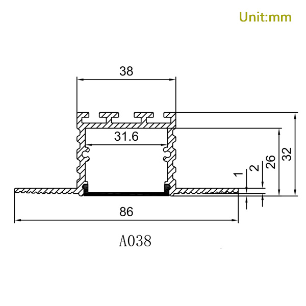 HL-A038 Aluminiumprofil – Innenbreite 31.6 mm (1.24 Zoll) – eloxierter Extrusionskanal für LED-Streifen, für LED-Streifenlichter HL-A038 Aluminiumprofil – Innenbreite 31.6 mm (1.24 Zoll) – eloxierter Extrusionskanal für LED-Streifen, für LED-Streifenlichter